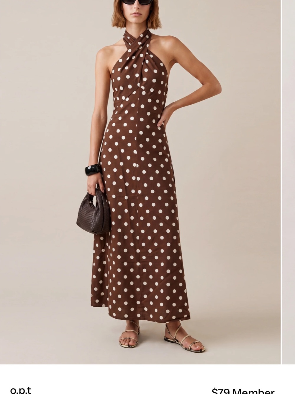 Few Moda Noelle Dress. Polka Dot Halter Maxi Dress in Brown and White. Sz XS - Picture 3 of 5